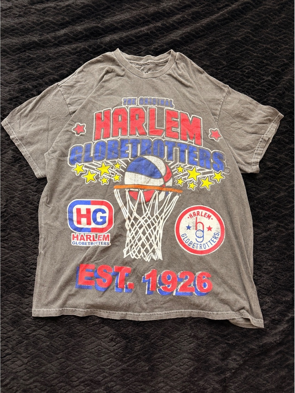 Vintage Harlem Globetrotters Graphic T Shirt Faded Grey Basketball Mens